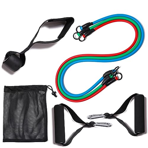Image of Resistance Bands with Handles for Working Out Women and Men, Exercise Bands with Door Anchor, Stretch Bands for Home Workouts, Simple Guide Included
