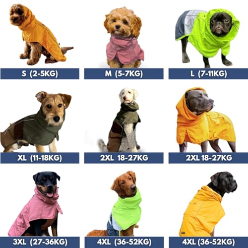 Spark Paws Hunderegenmantel, wasserdichte Winddichte Regenjacke, für kleine, mittlere, große und extra große Hunde, reflektierend, atmungsaktiv, mit vollständigem Körperschutz - Mustard Yellow - 2XL
