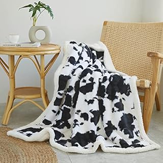 XeGe Sherpa Fluffy Throw Blanket, Thick Soft Faux Fur Fleece Throw, Warm 127x152cm Cow Print Furry Bed Throw, Comfy Microfiber Lap Blanket for Bed Sofa Couch Office Men Women, Cow Print Yellow