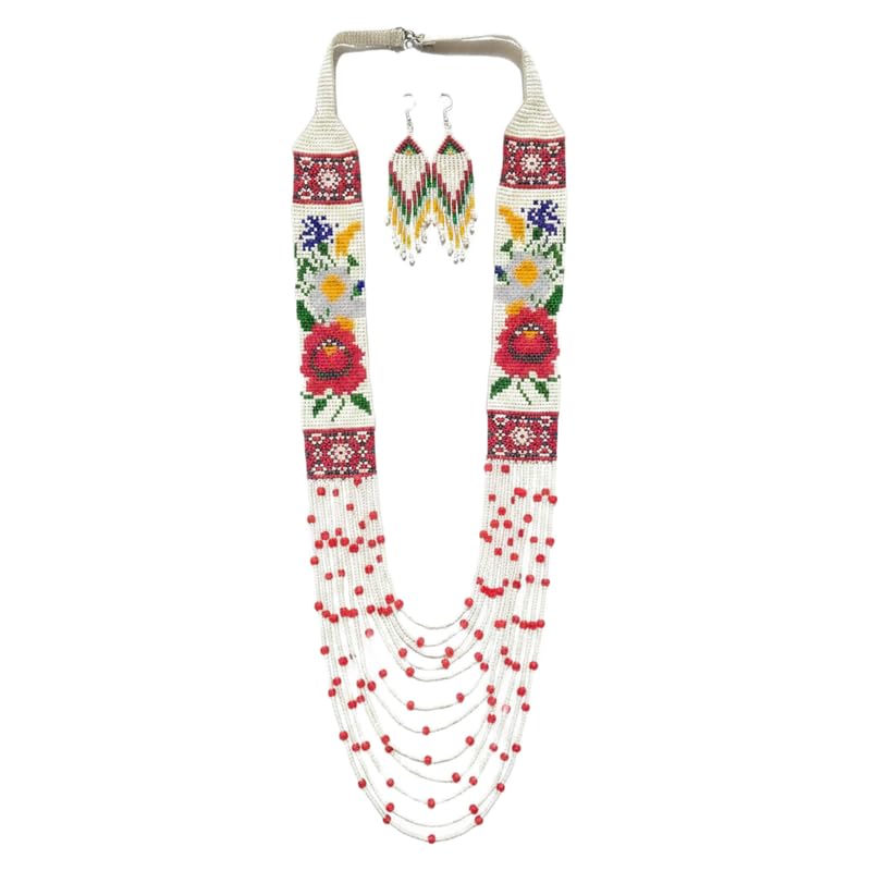 Gerdan ucraniano floral de cuentas, juego de collar y pendientes para eventos y diario
