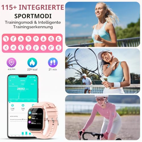 CASCHO Smartwatch Damen Herren, 1.85" HD Smart Watch, 115+ Modi, Fitness Tracker mit Bluetooth Telefonie… – Ansicht 4