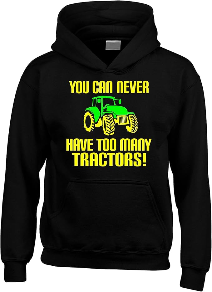 Sweat à capuche noir enfant inscription tracteur vêtement unisexe coton 12-13 ans