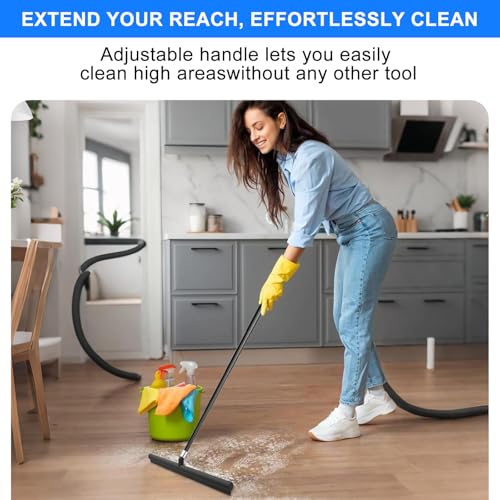 GAESHOW Duschabzieher Langer Stiel, 30-140 cm Ausziehbar Duschabzieher Schwarz, 2 in 1 Abzieher Dusche Silikon mit Mikrofaser Fensterabzieher, zum Reinigen von Fenstern und Spiegeln