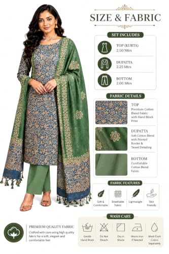 Image of HAIDER ALI AND SONS Handloom Cotton Silk Batik Print Unstitched Dress Material for Women with Dupatta | Bhagalpuri Suit Set | Salwar Suit Material | Festival, Party & Casual Wear
