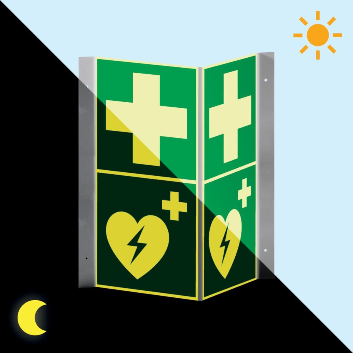 power langnachleuchtend Rettungs-Nasenschild Erste Hilfe, Defibrillator, 200x400mm