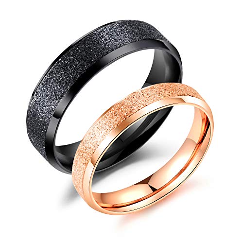 LOVE Beauties Jewelry His and Her 6MM/4MM Titanium Stainless Steel Rose Gold Matching Set Couple Wedding Band Ring (A Pair, F 5 & M 11)