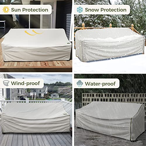 Pinktail 3-Seater Patio Sofa Cover, Heavy-Duty Waterproof 600D Oxford Outdoor Furniture Cover For Large Wide Couch Bench All Weather Protection, Light Gray 42''D X 78''W X 32''H #TOP5
