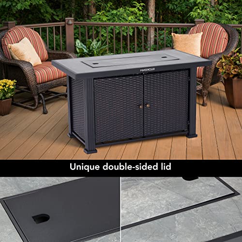 44" Propane Fire Pit Table, 50000BTU Rectangle Fire Table with Cover & Rain Cover, Sturdy Steel and Iron Fence Surface, CSA Safety Certified, Companion for Your Garden