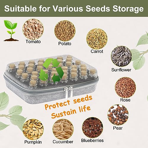 Image of 【40 Slots】 Seed Storage Organizer, Sturdy Seed Organizer Storage Box with Dual Zipper Bag and 42Pcs Label Stickers, Glass Seed Storage Container for Flower Vegetable Plants Garden Seeds Saving