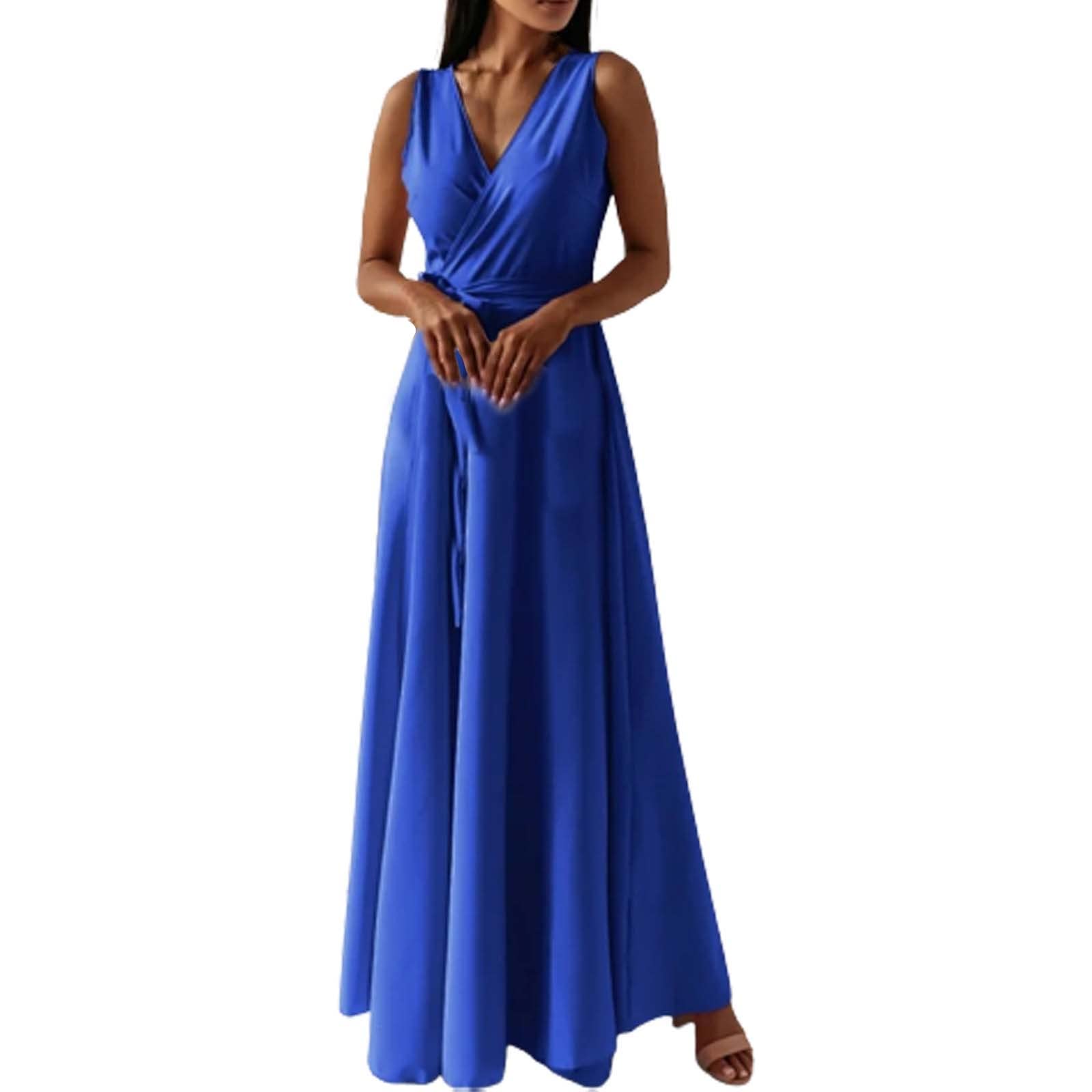 AMDOLE Vestido de cóctel para invitada de boda para mujer, vestido largo de verano, casual, sin mangas, cintura alta, vestido bohemio, vestido de noche, vestido largo para invitada de boda