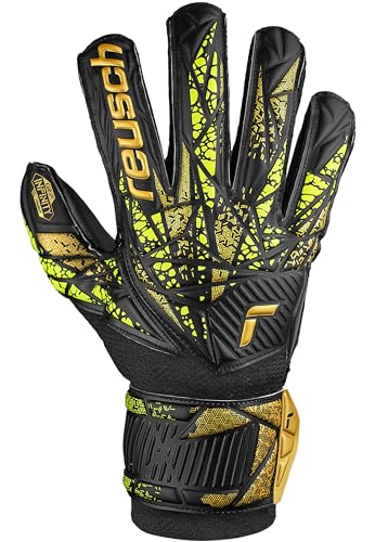 Reusch Attrakt Infinity Finger Support Junior Goalkeeper Gloves for Children Ideal for Artificial Grass Black/Gold/Yellow, 8 - Image 2