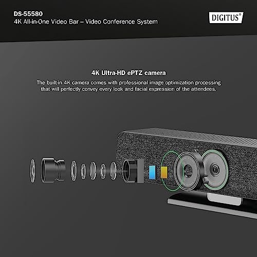 DIGITUS 4K All-In-One Video Bar Pro - Videokonferenz-System - 4 Mikrofone & 1 Tischmikrofon, 1 Lautsprecher - Schwarz – Bild 4