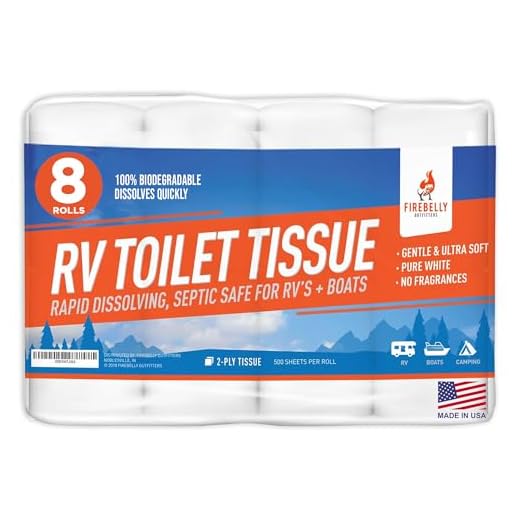Firebelly Outfitters RV Toilet Paper, Septic Tank Safe - 8 Rolls, 2-Ply 500 Sheets - Fast Dissolve Bath Tissue for Camping, Marine, RV Holding Tanks, Reduces Camper Sewer System Clogs, Biodegradable