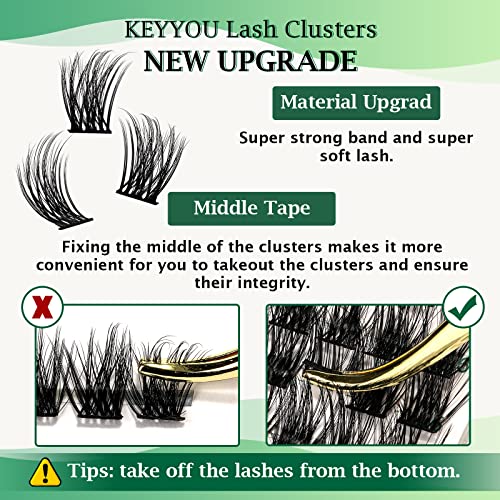 KEYYOU Wimpern Cluster 96pcs Wimpern Extensions C Curl 10mm Cluster Lashes Volume Natürlich Sanft Wimpernverlängerung(Y08-D-8-16MIX)