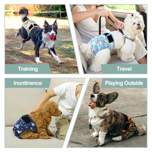 Image of Washable Female Dog Diapers (5 Pack) - Doggie Reusable Small Medium Large Dog Diapers for Doggy Puppy Female in Period - Highly Absorbent Dog Heat Panties,S Plus,Cute Dog Pattern
