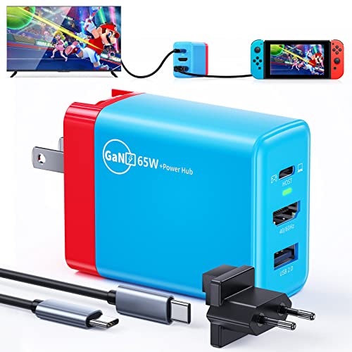 SOOMFON 3 in 1 Switch TV Docking Station, GaN Dock Netzteil Adapter, 4K@60Hz HDMI, Max. 65W Output, USB 3.1, mit Typ C Ladekabel & EU Reiseadapter, für Nintendo Switch, Steam Deck und mehr