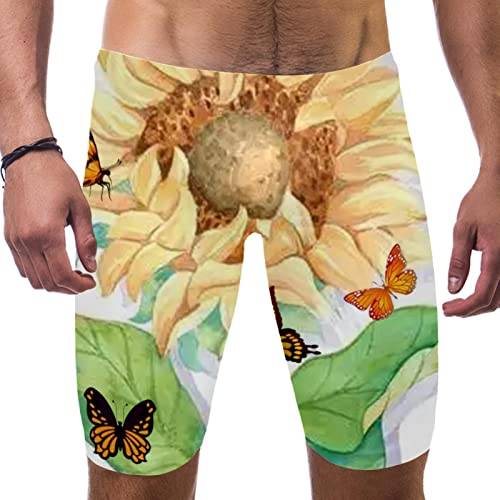 Short de bain pour homme imprimé tournesol et papillons XL séchage rapide pour le sport