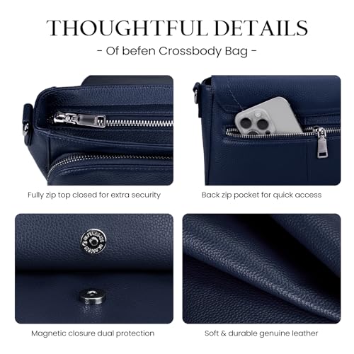 Image of befen Genuine Leather Crossbody Bags for Women with Built in RFID Wallet Medium Womens Saddle Bag Cross Body Purse