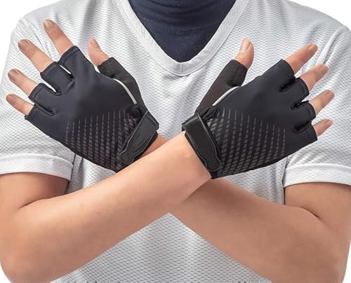 Image of UROCK Microfiber Breathable Cycling Gloves for Men & Women, Half Finger Cycling Gloves, Perfect Bike Riding Gloves, Sports Gym Gloves (Black, L)