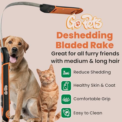 GoPets Deshedding Blade Rake, Adjustable Professional Dematting Grooming Tool, Stainless Steel Blades, Fur Removal Comb for Shedding, Comfortable Handle, Suitable for Cats & Dogs - Thumbnail 2