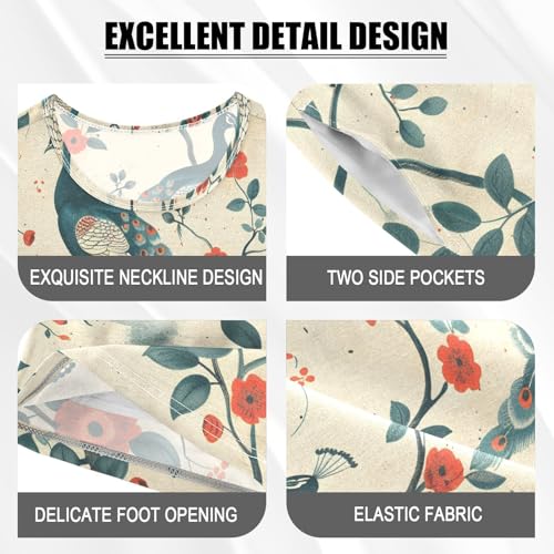 ALAZA Chinese Peacock Bird Pajamas Short Sleeve 2 Piece Sleepwear Top and Bottom Pajama Set Unisex4