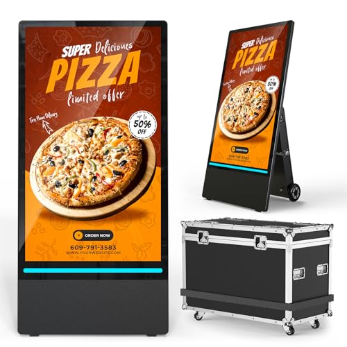 Image of 43 inch Outdoor Mobile Digital Signage Display with Road Case, IP65 Waterproof Advertising Display Kiosk, Rechargeable Battery, Brightness Auto-Adjustment and Impact Resistant Screen