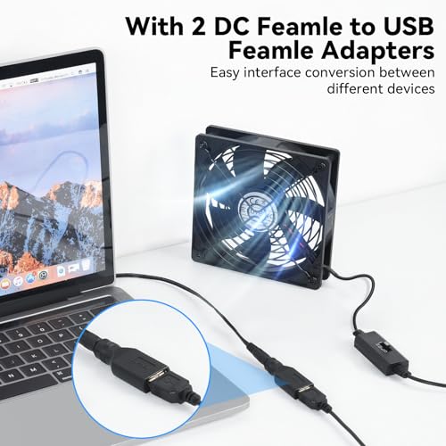 Image of ELUTENG 120mm USB Computer Fan, 5V PC Cooling Fan with 3 Adjustable Speeds | DC to USB Adapter, Metal Grill Fan for Laptop, PS5 /PS4, TV Box, Router, AV Cabinet & Projector, Black