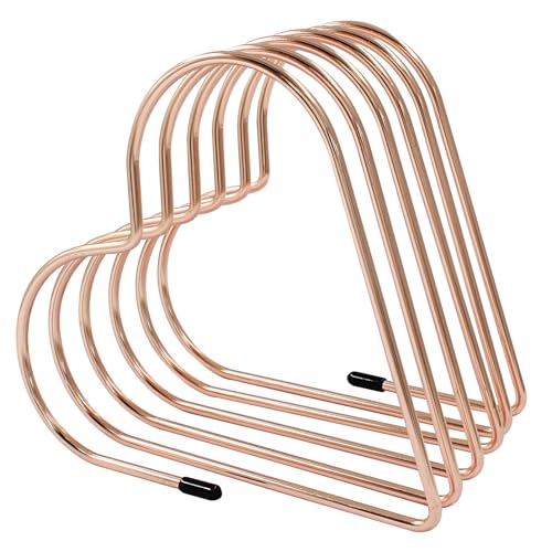 Hitefu Heart Shaped File Holder, 5 Slot Files Folder Stand, Iron Storage Rack for Book, Magazine, Album, Vinyl Records (Rose Gold)
