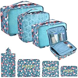 Identificador Maletas Mr Wonderful Coolzon Organizador de Equipaje, 8 en 1 Set de Organizadores de Viajes Impermeable Organizador de Maleta Bolsa,Cubos de Embalaje Para Ropa, Cosméticos, Ropa Interior, Flor Azul