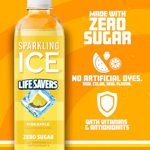 Image of Sparkling Ice LIFESAVERS Pineapple, Zero Sugar Flavored Sparkling Water, with Vitamins and Antioxidants, Low Calorie Beverage, 17 fl oz Bottles (Pack of 12)