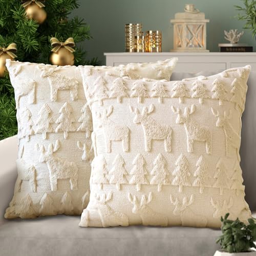 RUQILEN Christmas Pillow Covers, Set of 2 Soft...