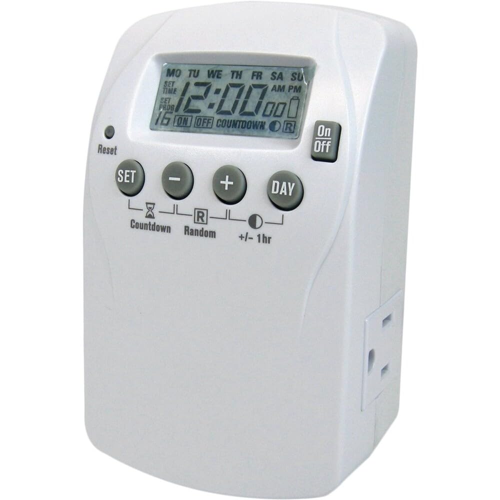 Prime Wire & Cable TNDHD002 Digitaler Timer mit 2 Ausgängen, 7 Tage, 16 Einstellungen