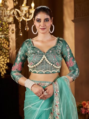 Image of Pandadi Saree Women's Net Embroidery Work Saree With Unstitched Blouse Piece