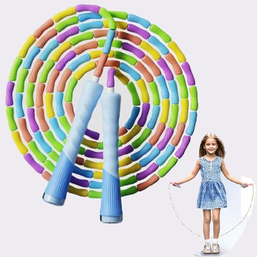 Wzenclave Bamboo Beaded Jump Rope for Kids - Adjustable Length Tangle-Free Skipping Rope with Soft Segmented Beads - Ideal for Outdoor Fitness, Gymnastics, Training & Weight Loss