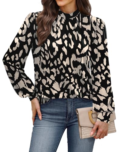 Image of WIHOLL Long Sleeve Shirts for Women Mock Neck Tops Pleated Front Blouses Dressy Casual Spring Fall Clothes 2026 Fashion