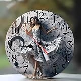 Jinmer Orologi da Parete Rotondo per Soggiorno Ragazza della musica decorazione orologio a batteria 35 cm Senza Ticchettio Silenzioso per Interni Casa Camera da Letto Cucina Ufficio