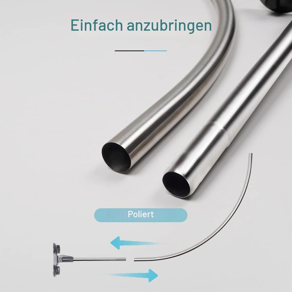 Hershii Duschvorhangstangen U-förmige Vorhangschiene Dusche Badewannenstange Eckgardinenstange Ohne Bohren Gebogene Duschstange Saugnapf montiert,Rostfreier Stahl, Schwarz, 98x102x98cm