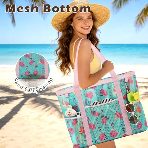 Image of Fammart Large Mesh Beach Bag for Women, Oversized Beach tote Swim Pool Bag