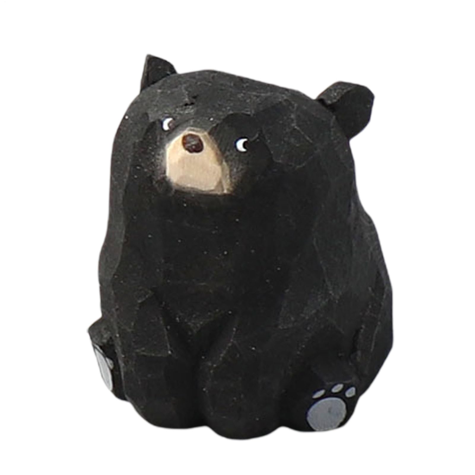 Black Cute Small Bear Figurines - Hand Carved Wooden Bear Ornament | Tabletop Ornaments Collectible | Cute Wooden Animal Decor For Bookshelf, Coffee Table, Bedside Table