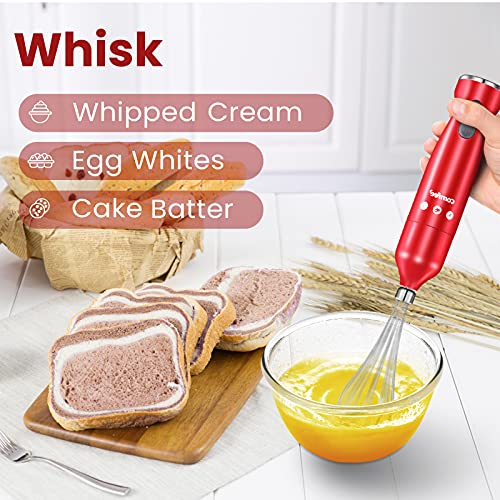 Comfee' Immersion Hand Blender, Brushed Stainless Steel, 2-Speed, Multipurpose Stick Blender With 200 Watts, 600Ml Mixing Beaker And Whisk, Perfect For Baby Food, Smoothies, Sauces And Soups, Red #TOP4