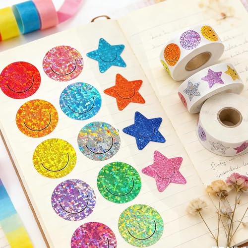 1000 Stück Aufkleber Star Sticker Set,10 Farben,Glitzer Sterne Sticker,Belohnungssticker für Kinder,Selbstklebende Lehrer Belohnung Aufkleber für Schule,Home, DIY,Geschenke Dekorieren