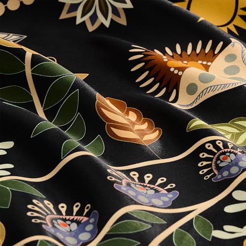 Image of XiDi Black Dark Short Floral Patterned Blackout Curtains 54 Inches Long