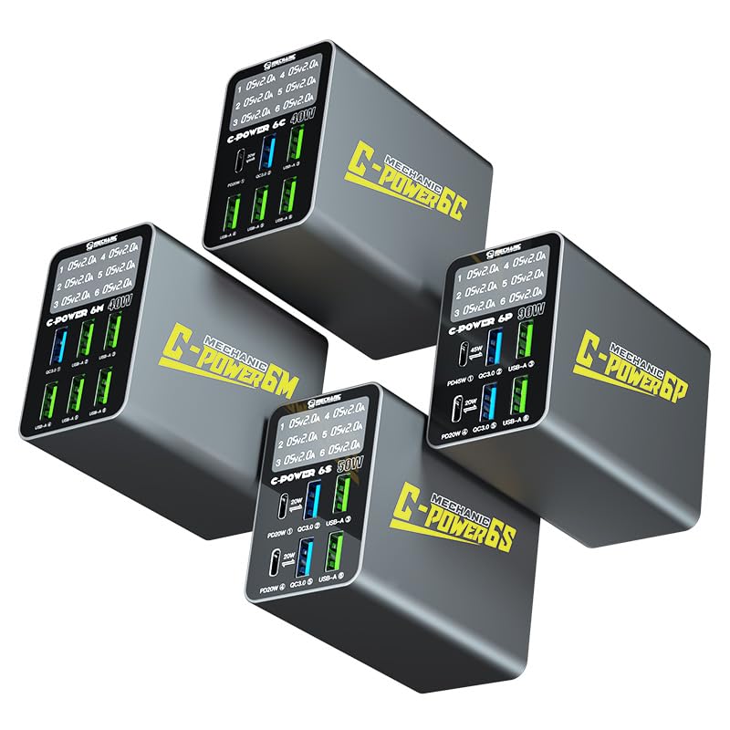 Mechanic C-power 6C/6S/6P Digital display 6-port charger Support PD QC3.0 for mobile phone Tablet computer Fast charging(6P)