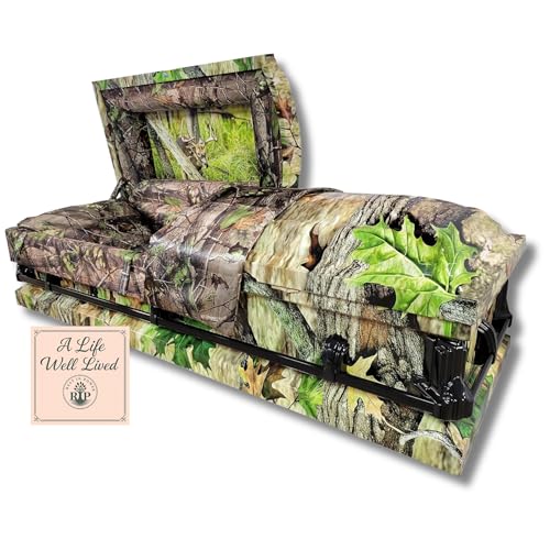 Rest In Power Premium Camo Burial Casket for Humans – Elegant Caskets and Burial Coffins for Adults with Lush Comfort Plus Interior (Green)