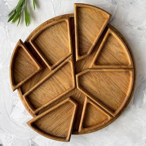 Plateau de service à charcuterie en bois – Compartiments amovibles pour collations et fruits – Idéal pour les tables basses, les fêtes et les divertissements