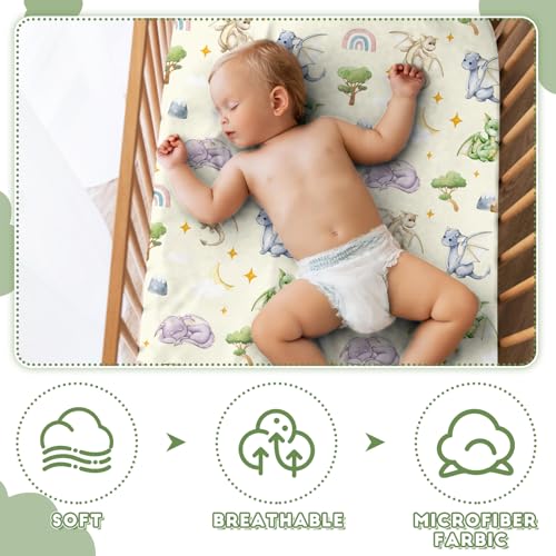 Image of Mindsoft 2 Pcs Watercolor Dragon Crib Sheet Set 52 x 28 x 8 Inches Fit for Standard Crib Toddler Mattress Newborn Gifts for Girl Boys, Breathable Soft Baby Sheet