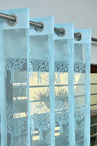 Image of Net Transparent Window Curtain Drapes 5Ft Set of 4 | Sheer Curtain Drapes for Living Room Bedroom Kitchen Balcony | Tissue Light Filtering Panels for Home Office, 4x5 Feet, Aqua Tree