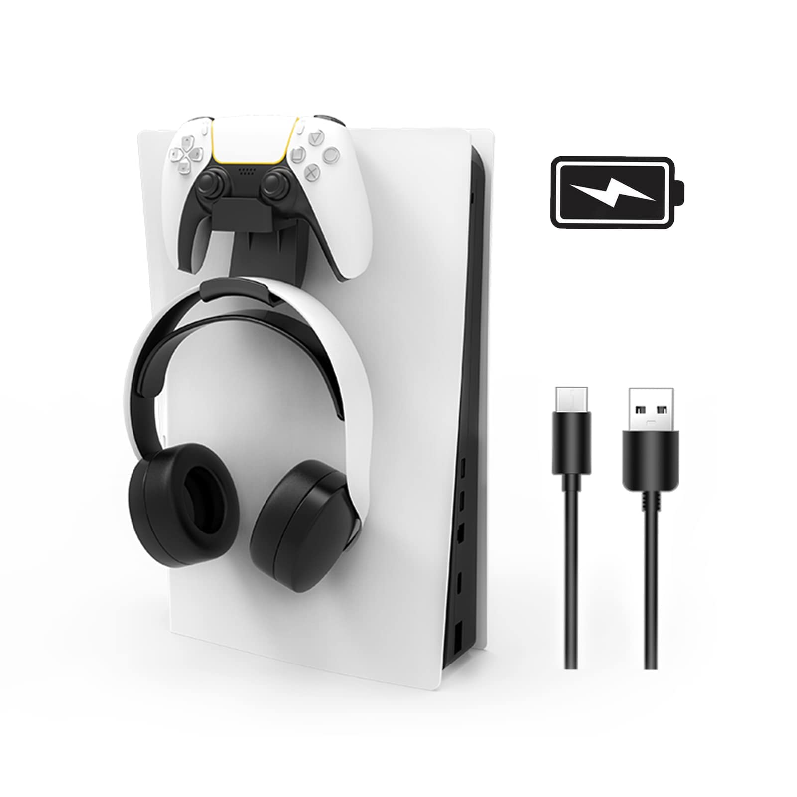 KASTWAVE Controller Holder Charger and Headset Hanging Station for PS5, Gamepad Headphone Hanger Holder Mount, Accessories for PS5 (Black)