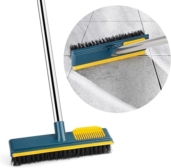Image of Barebeauty Polypropylene Floor Cleaner Mop with Strong Bristle | 2 in 1 Scrape Floor Scrubbing Brush with Long Handle | Tile Cleaner Broom for Kitchen