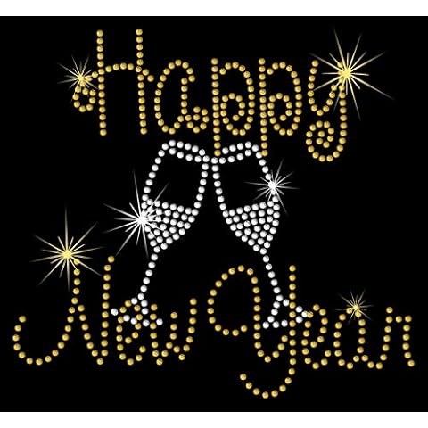Happy New Year T Shirt Iron on Transfer - Crystal Diamante Motif (Happy New Year 3-20 x 16 cm's) Cover